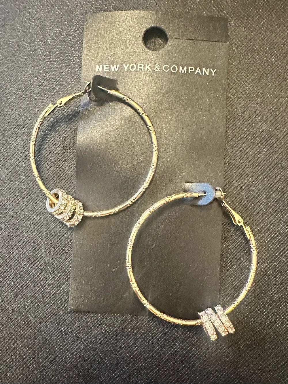 New York & Company Gold Tone Hoop Earrings with Crystal Rings